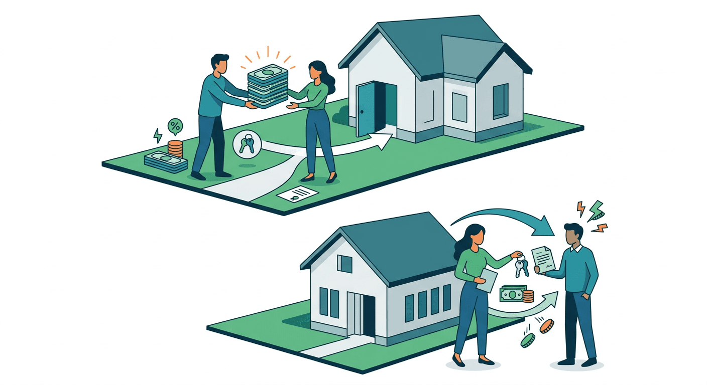 Diagram illustrating a tax-free home transfer during divorce, with the receiving spouse incurring capital gains upon later sale.