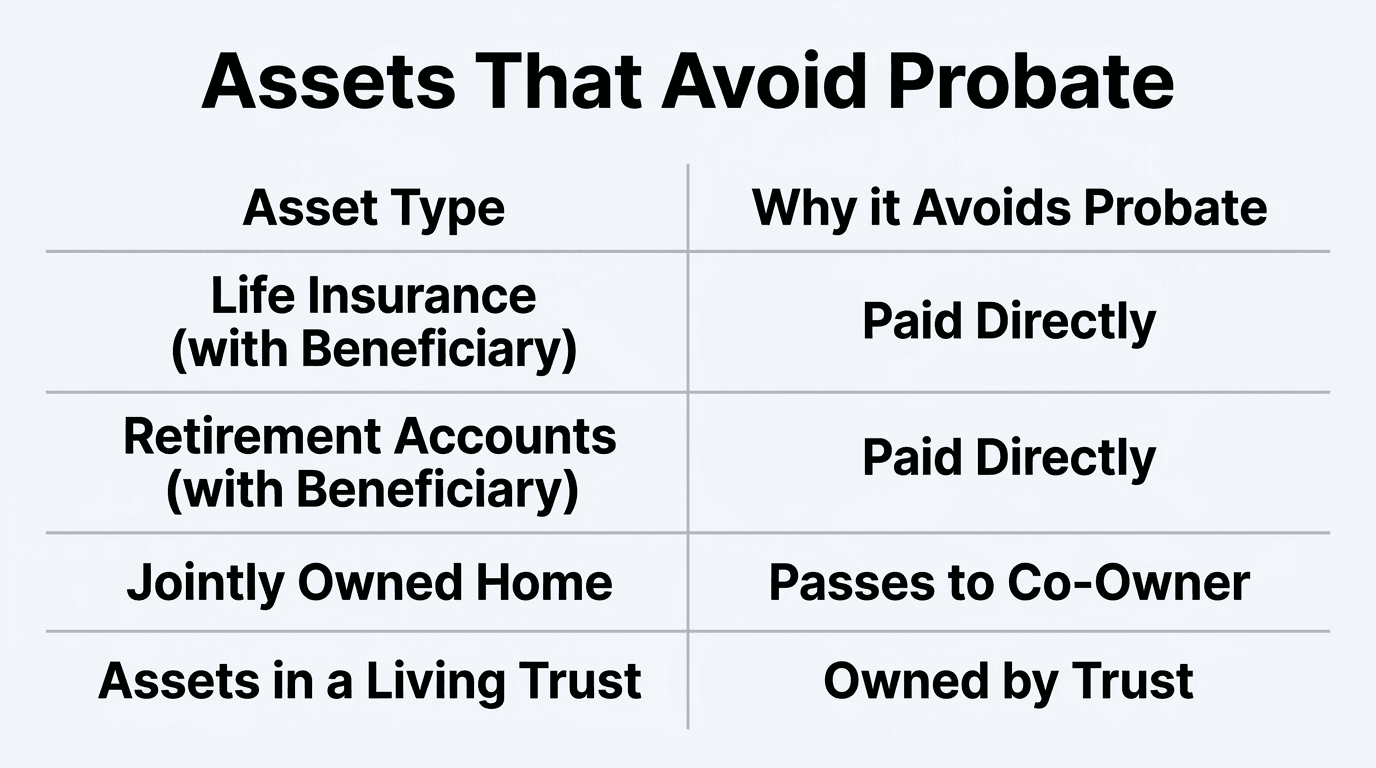 Table comparing assets that typically avoid the probate process for Michigan families.