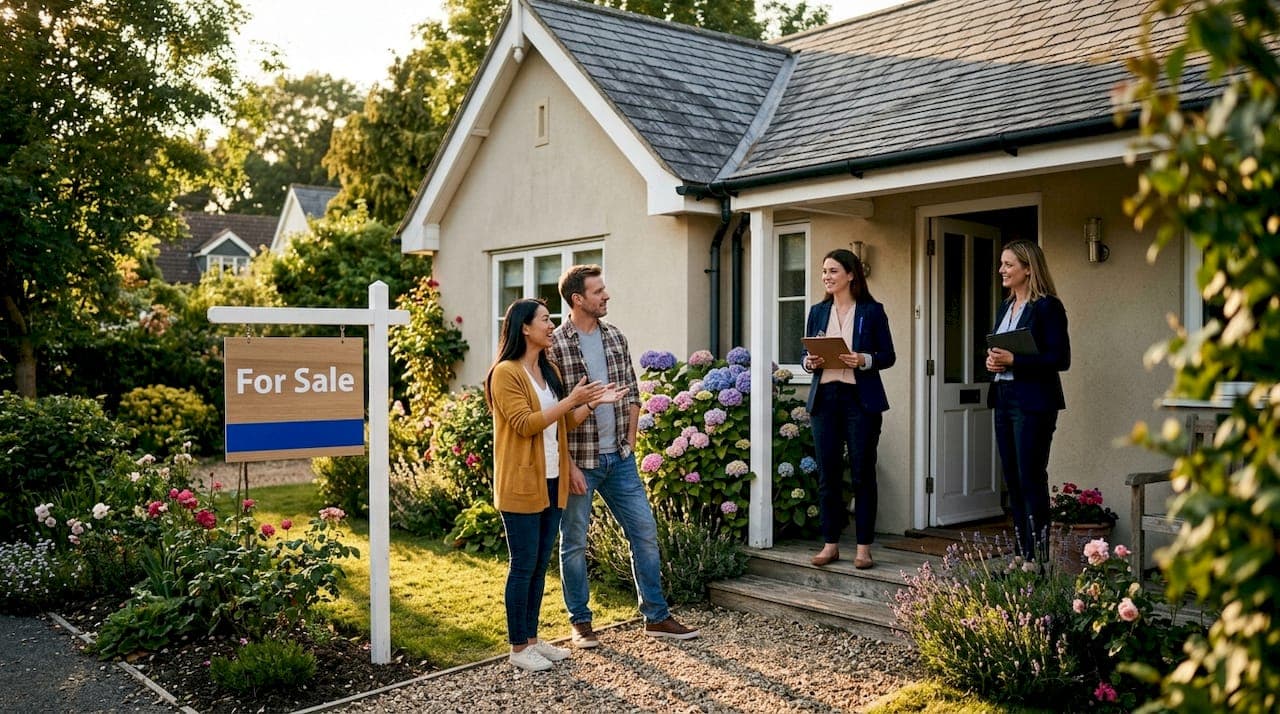 Real estate agent overseeing multiple home buyers competing
