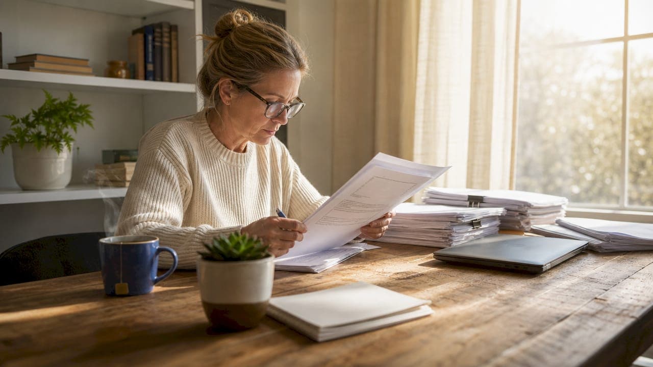 Home seller reviewing multiple cash offers at kitchen table
