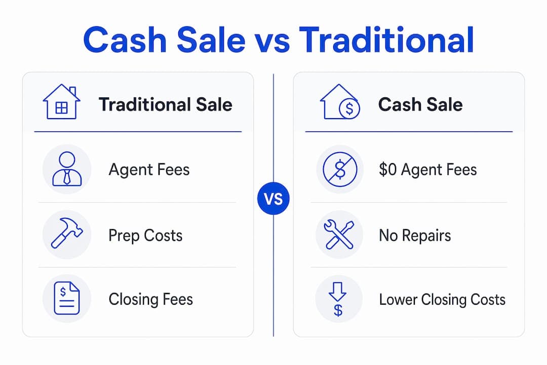 Infographic comparing fees in cash vs traditional home sales