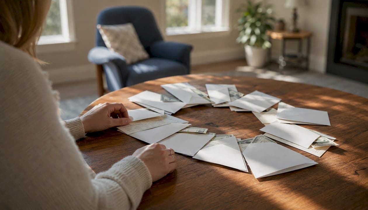 Multiple cash offer envelopes on table