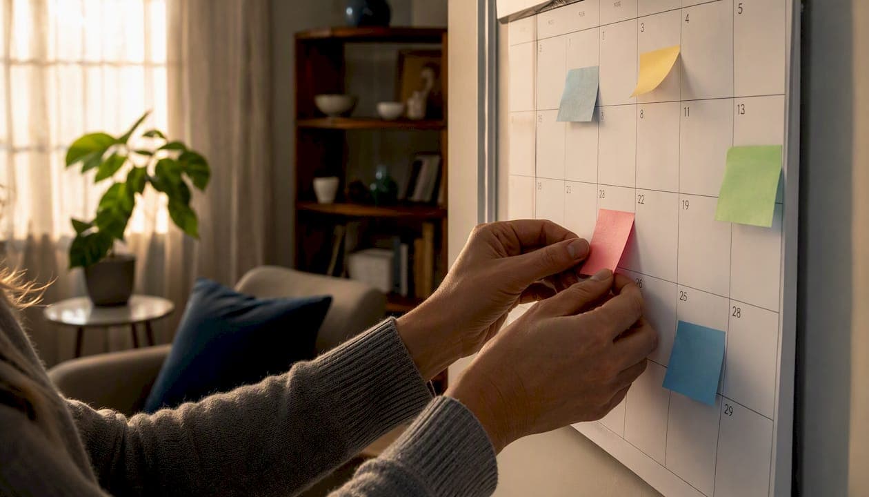 Hands marking calendar with home sale timeline