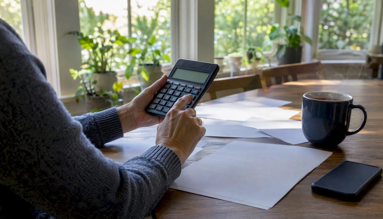 Hands calculating closing costs with calculator