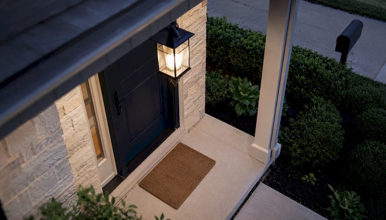 Suburban home entrance at dusk