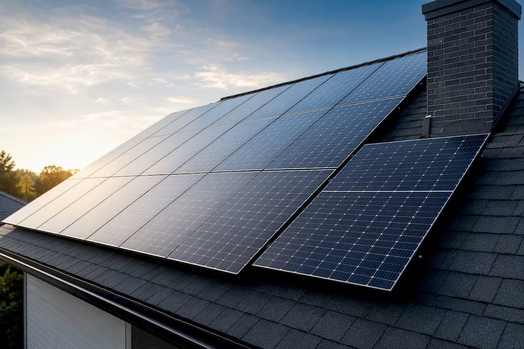 Solar panels on a residential rooftop
