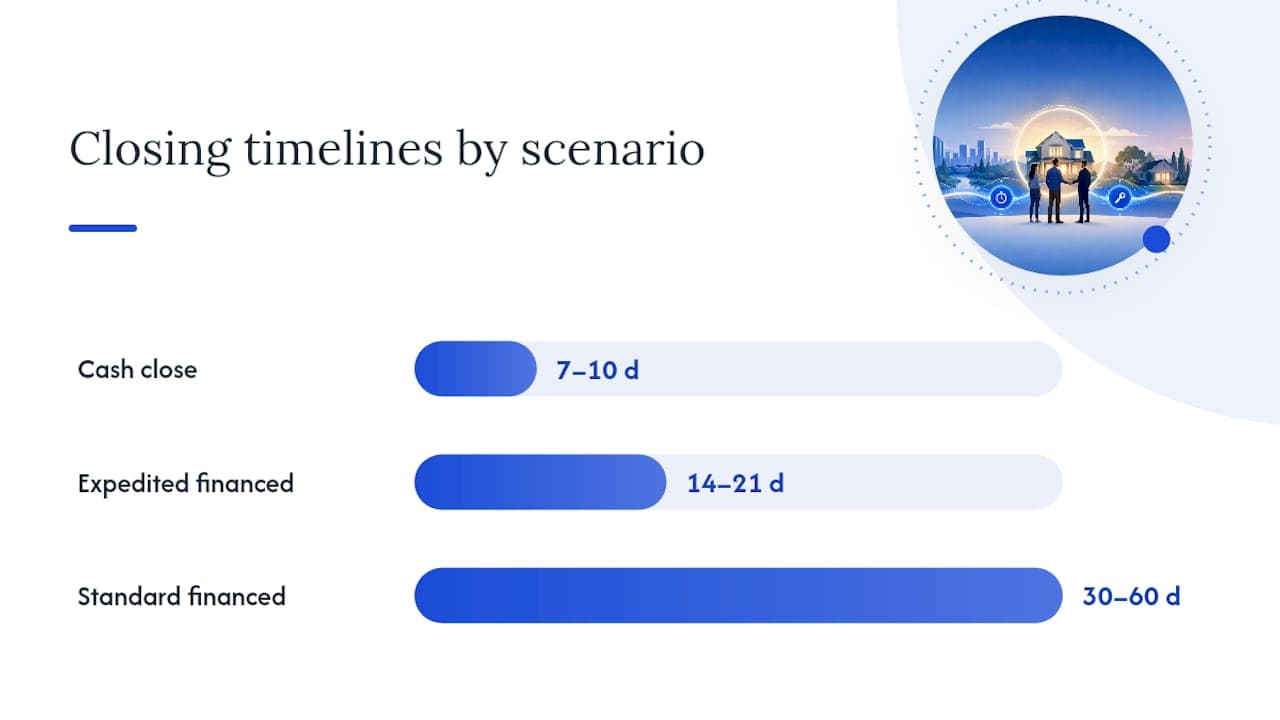 Timeline Scenarios: Cash, Expedited Financed, and Standard Closings — overview diagram