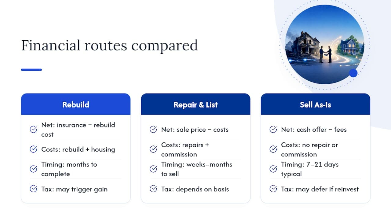 How Do You Compare Repair, Rebuild, and Sale Routes Financially? — overview diagram