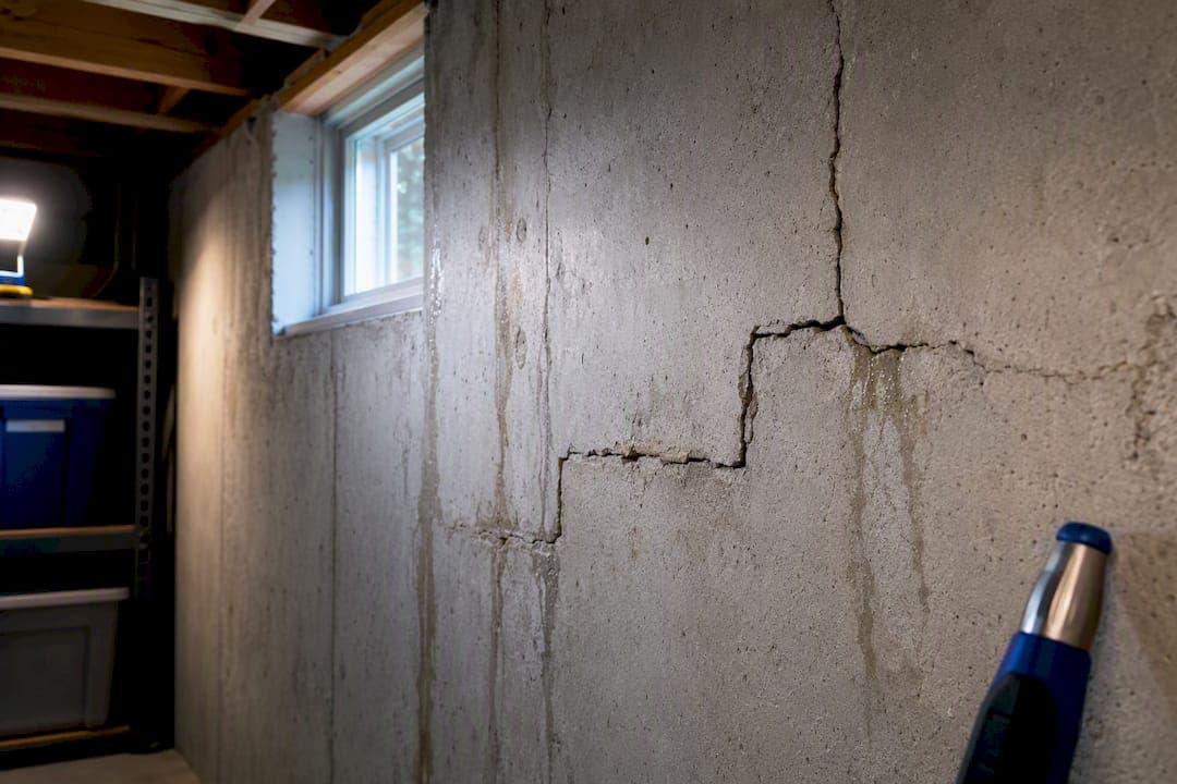 Stair-step crack in basement foundation wall