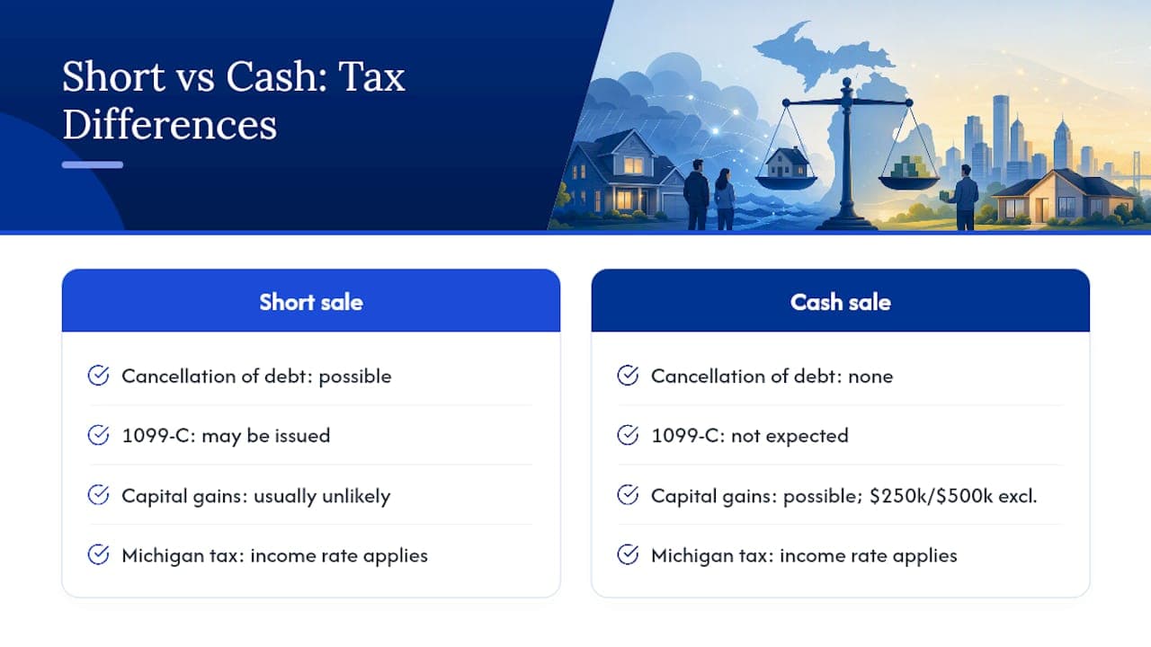Tax Differences Between a Short Sale and a Cash Sale in Michigan — overview diagram