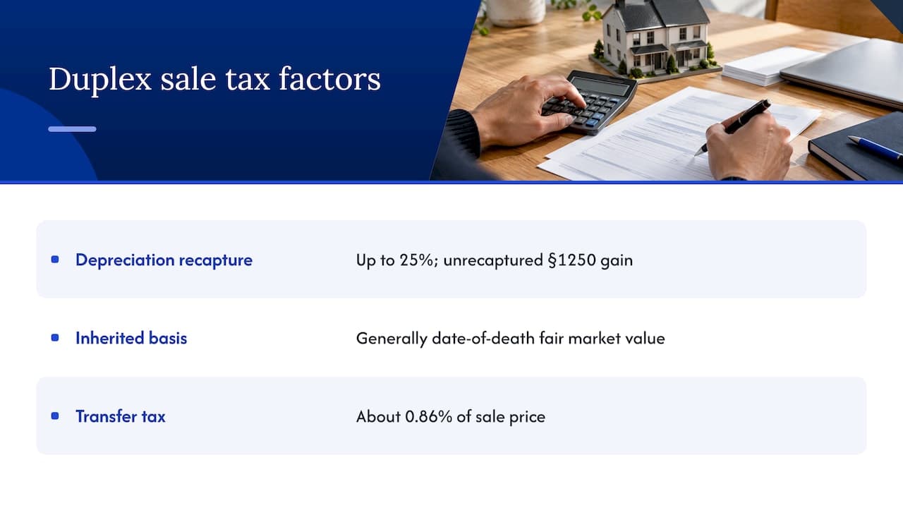 Three tax considerations affecting duplex sale proceeds