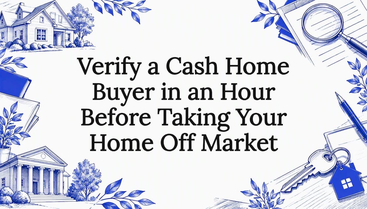 Check proof of funds, business records, closings, and wire details to verify a cash home buyer before taking your home off market. Compare vetted offers.